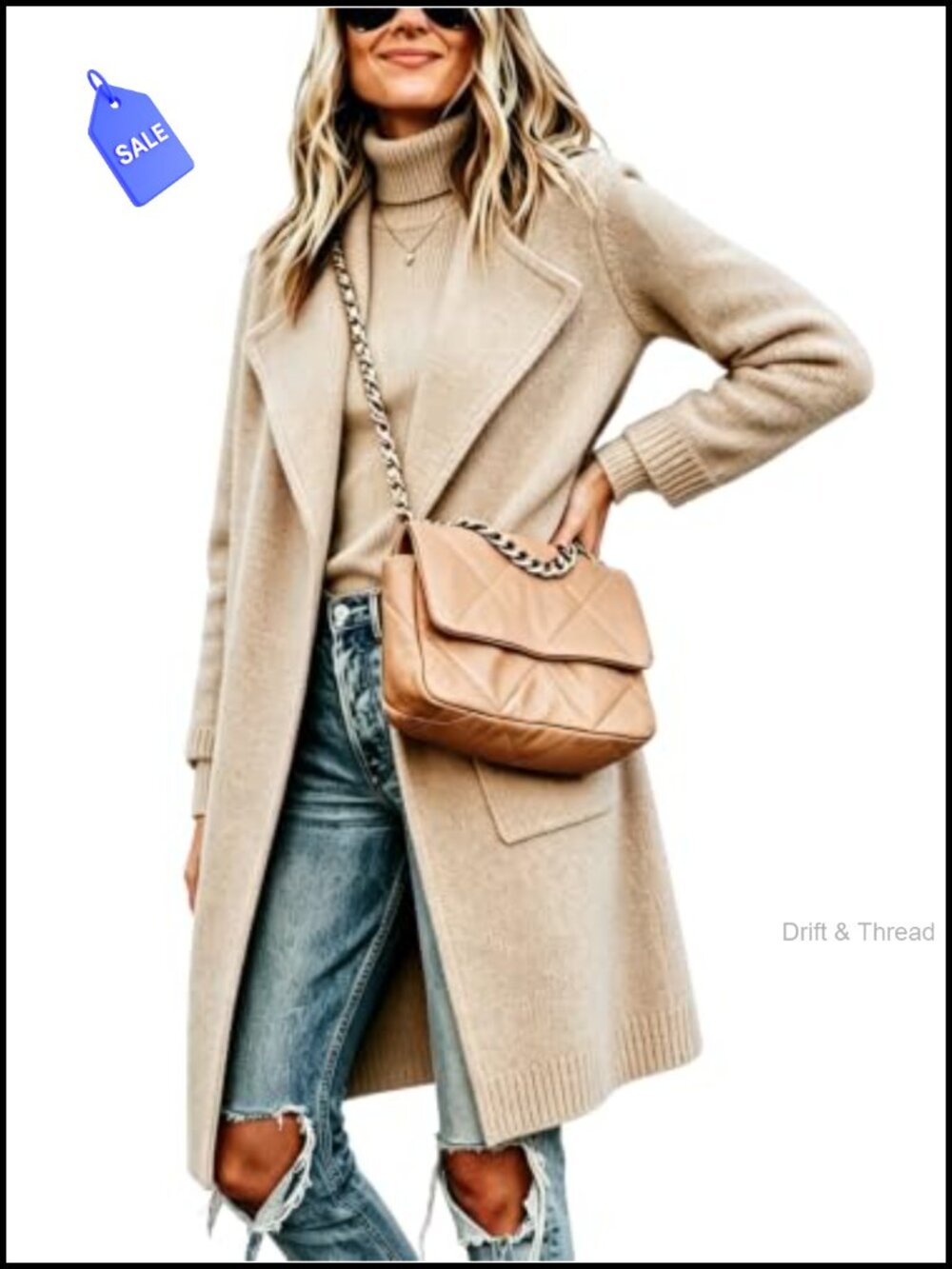 Long Dressy Cardigan Sweater Knee Length Knit Coat with Pockets Fall Winter
